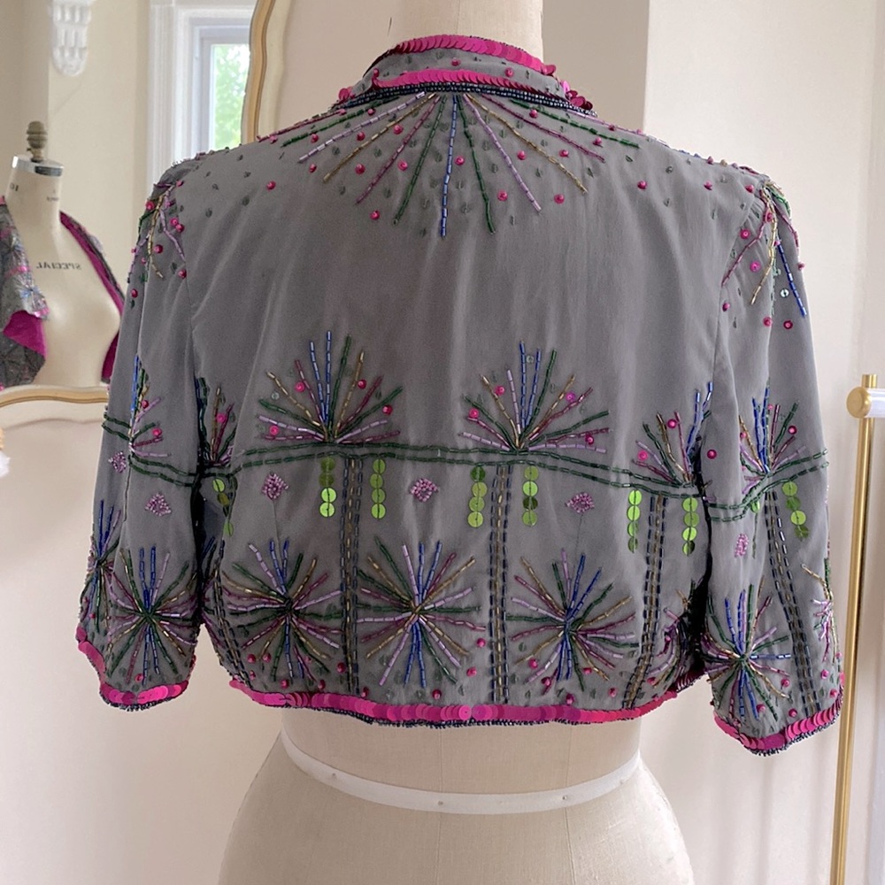 Gorgeous Vintage silk sequin beaded cropped jacket XS S